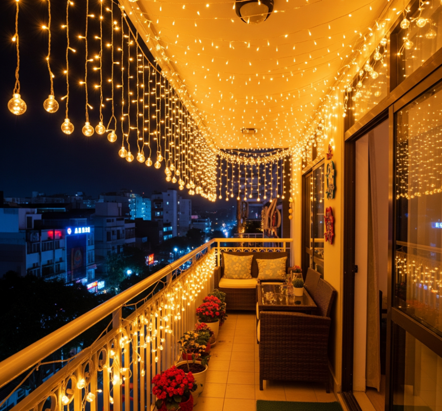 Hình ảnh ban công trang trí bóng đèn bulb cực đẹp