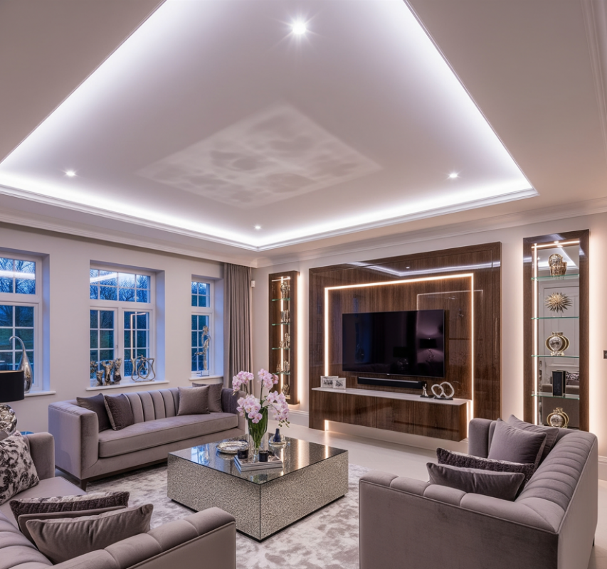 Hình ảnh phòng khách sáng trọng được lắp đặt đèn led chất lượng cao