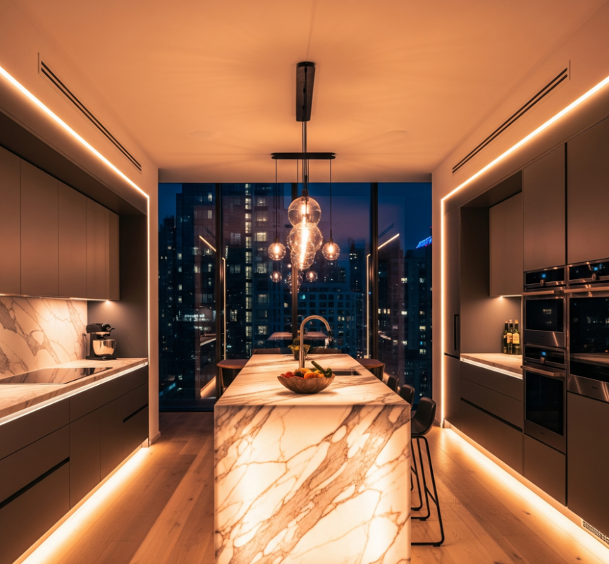 Hình ảnh nhà bếp với đèn led hiện đại