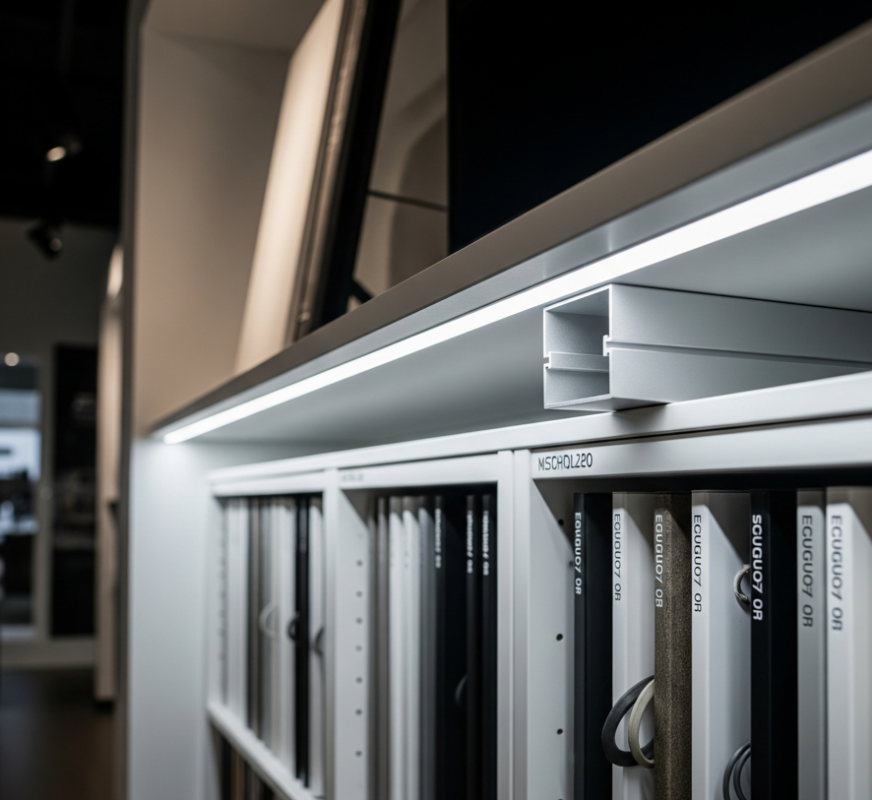 Hình ảnh đèn led thanh nhôm gắn tủ dùng cho showroom